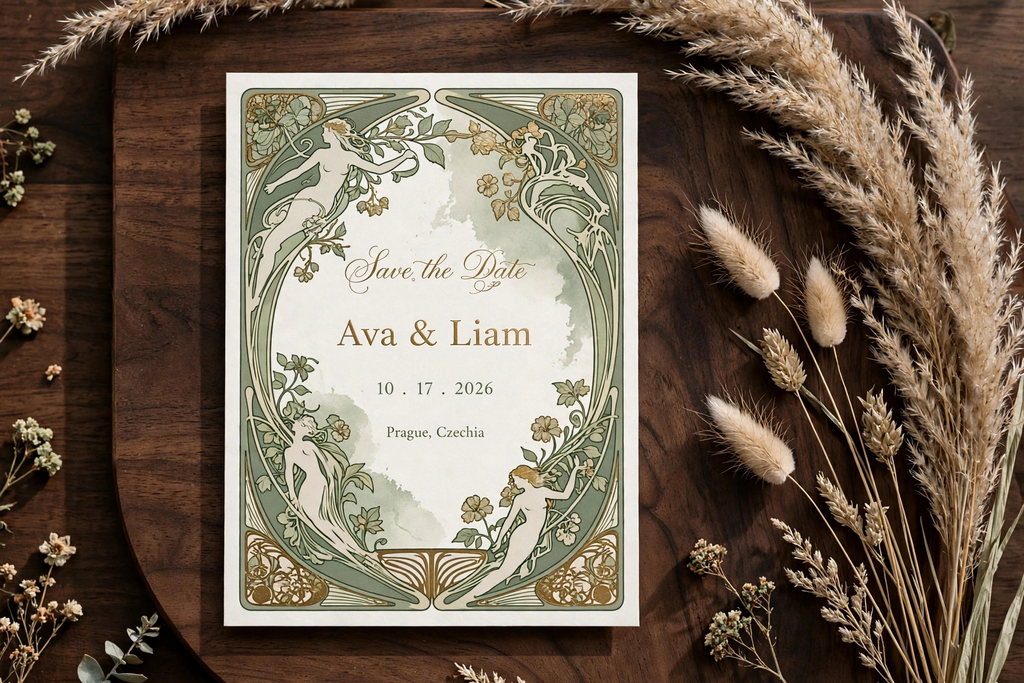Art Nouveau wedding save the date — printable suite by Fête Paper Co.