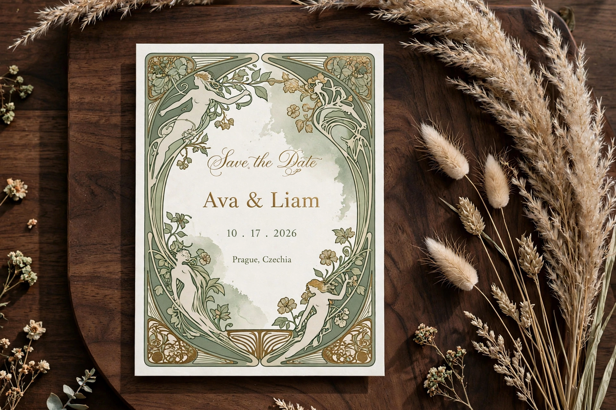Art Nouveau wedding save the date — printable suite by Fête Paper Co.