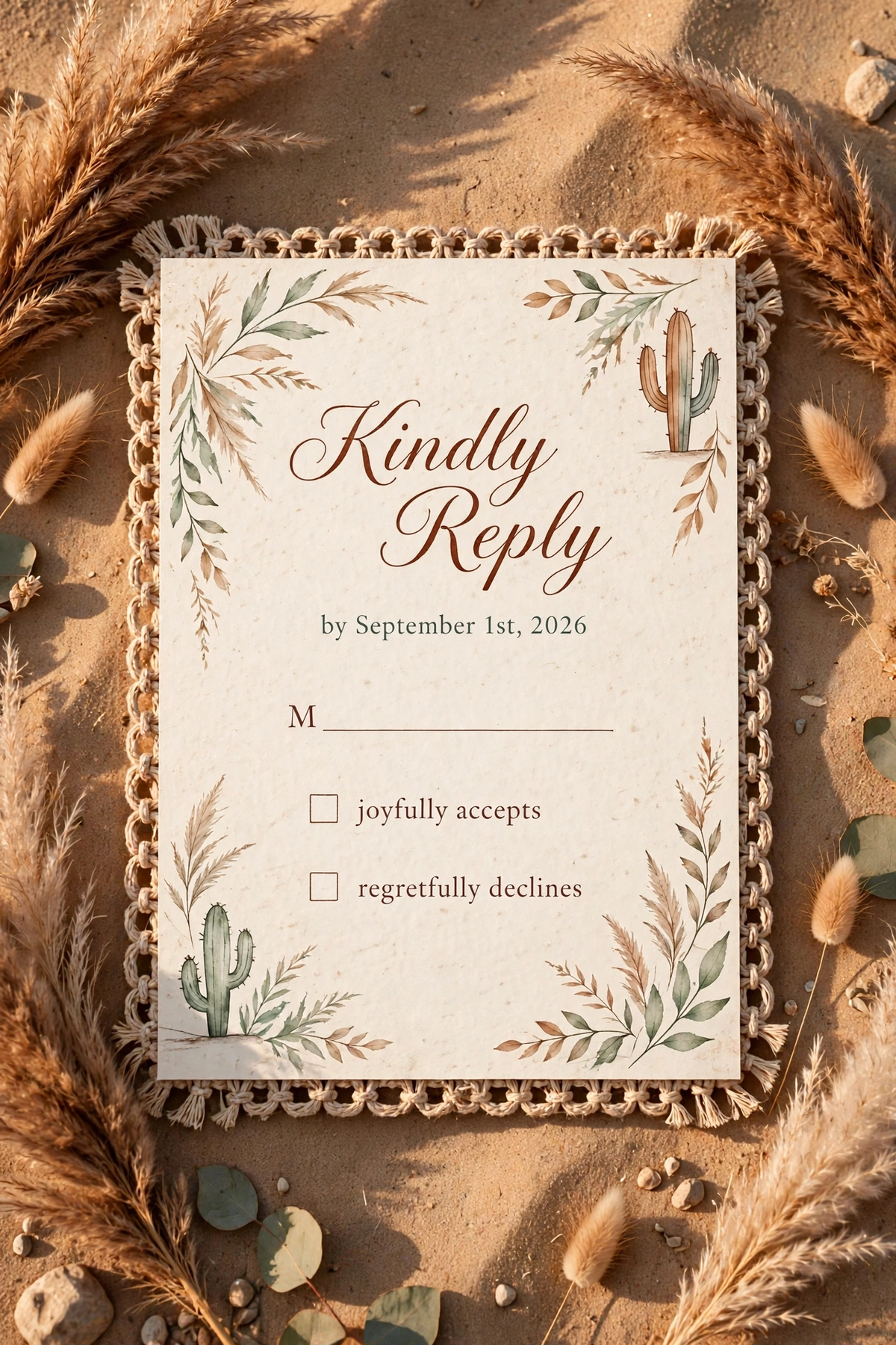 Boho Desert wedding rsvp — printable suite by Fête Paper Co.
