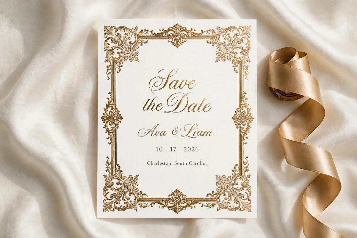 Burnished Gold Foil wedding save the date — printable suite by Fête Paper Co.