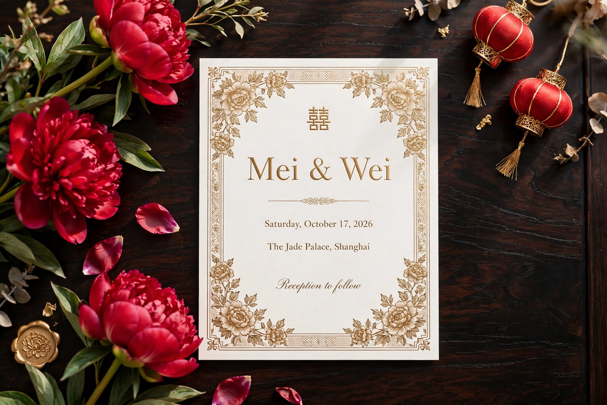 Chinese Red-Gold wedding invite — printable suite by Fête Paper Co.