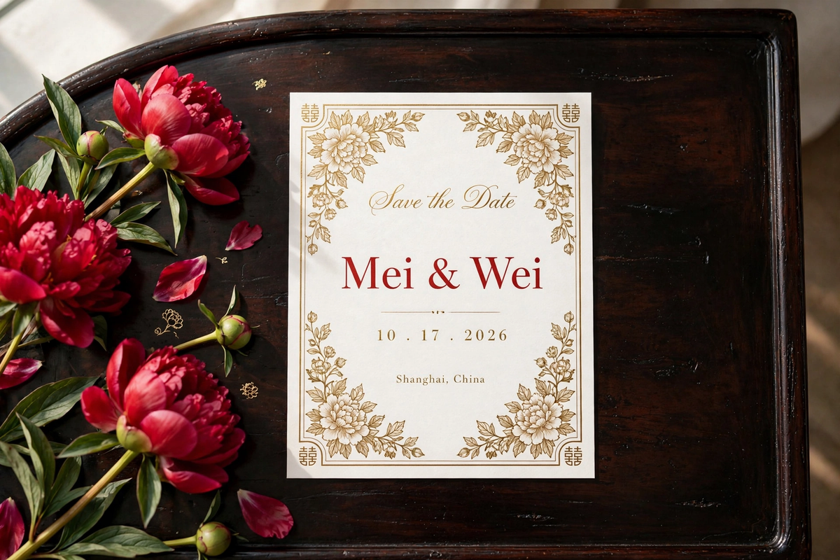 Chinese Red-Gold wedding save the date — printable suite by Fête Paper Co.