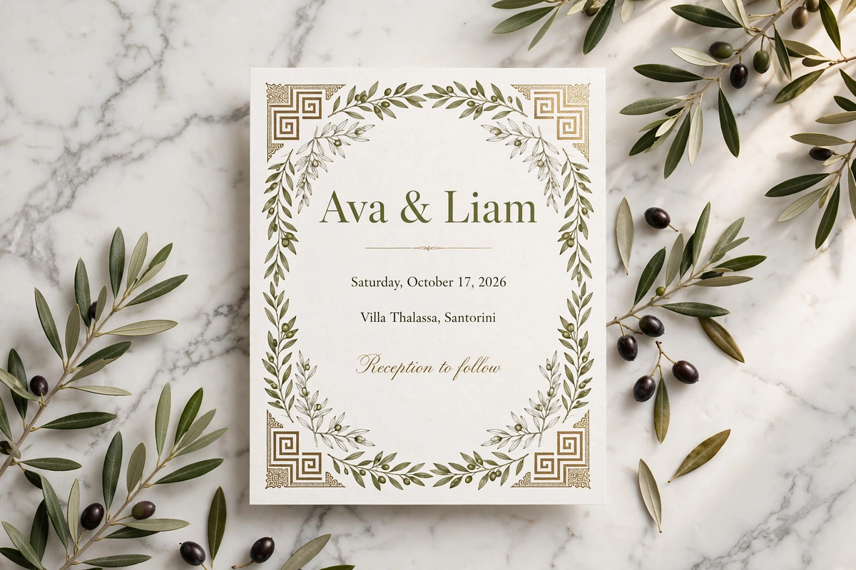 Grecian Olive wedding invite — printable suite by Fête Paper Co.
