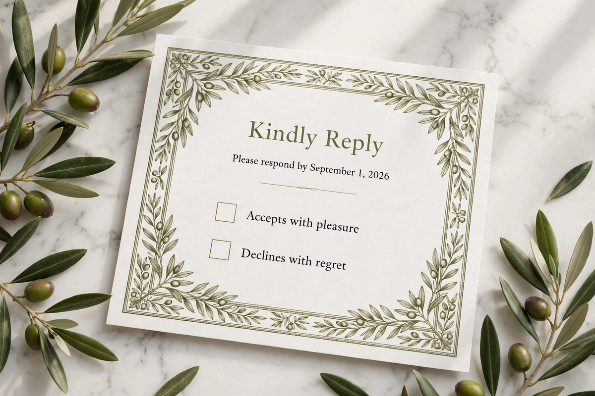 Grecian Olive wedding rsvp — printable suite by Fête Paper Co.