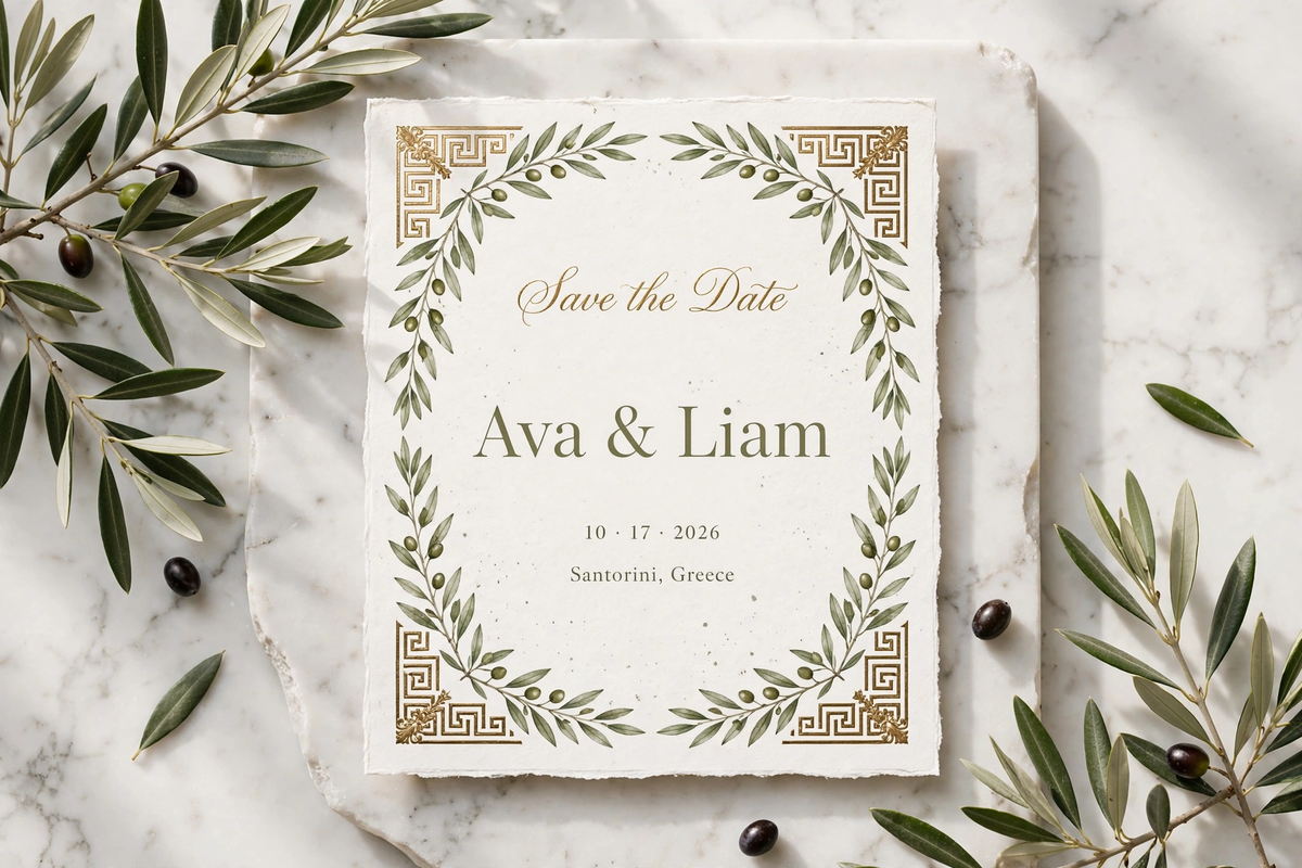 Grecian Olive wedding save the date — printable suite by Fête Paper Co.