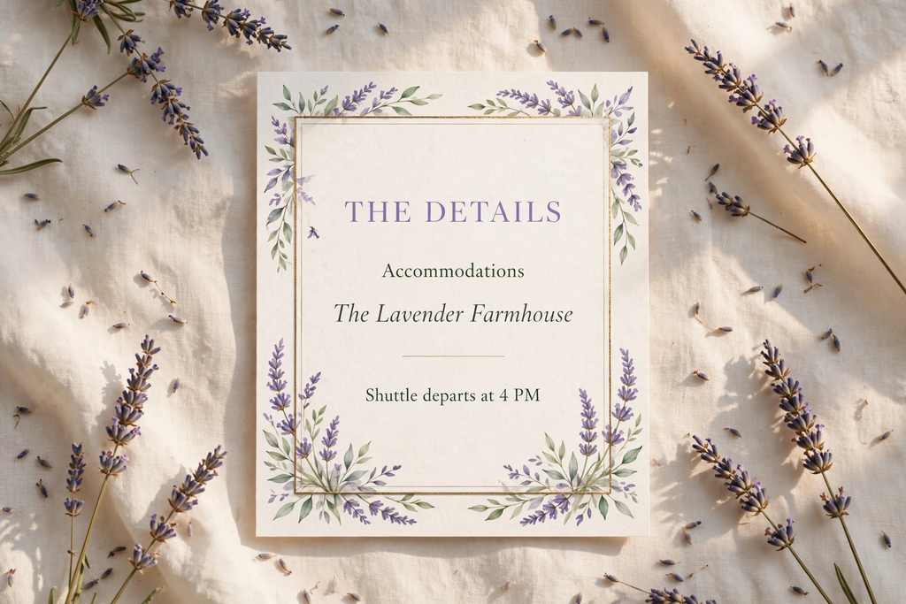 Lavender Provence wedding details — printable suite by Fête Paper Co.