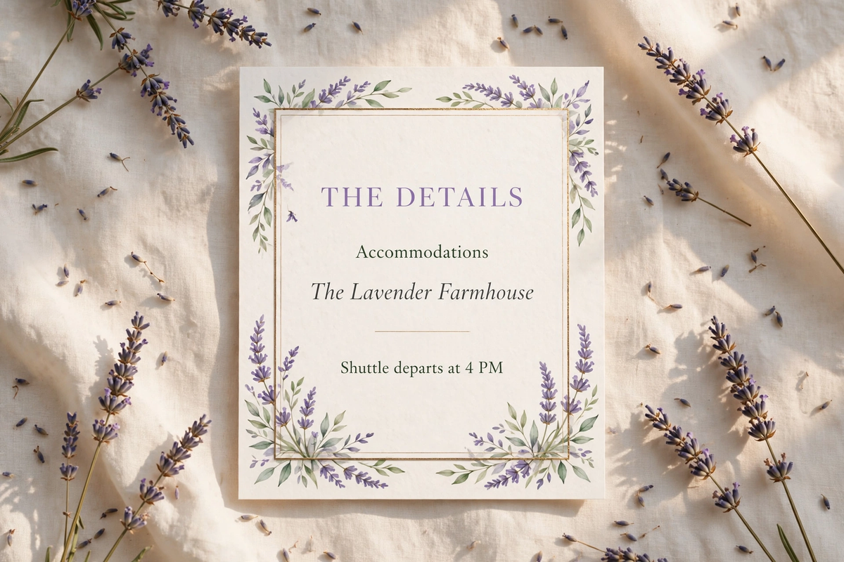 Lavender Provence wedding details — printable suite by Fête Paper Co.