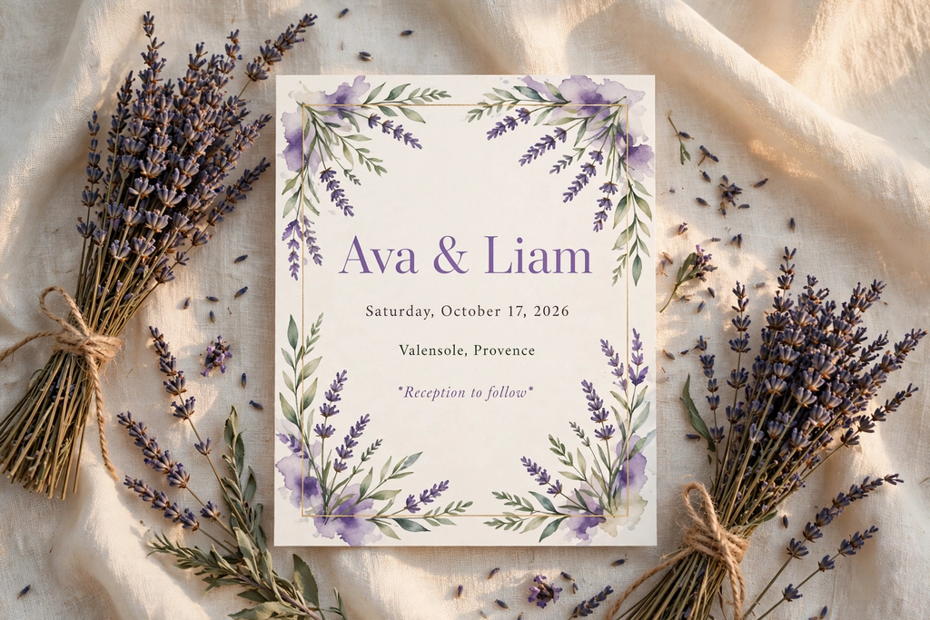 Lavender Provence wedding invite — printable suite by Fête Paper Co.