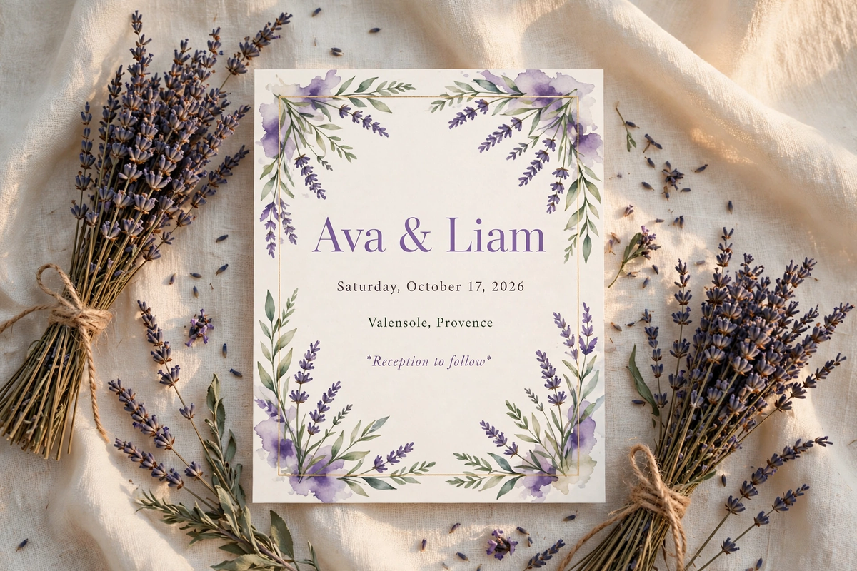 Lavender Provence wedding invite — printable suite by Fête Paper Co.