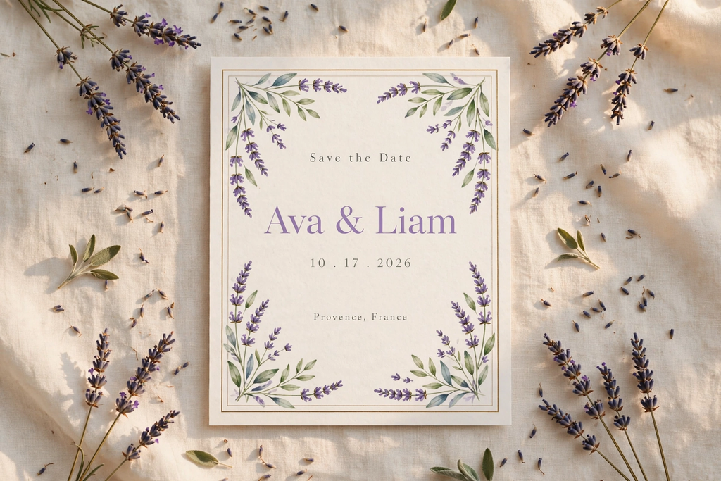 Lavender Provence wedding save the date — printable suite by Fête Paper Co.