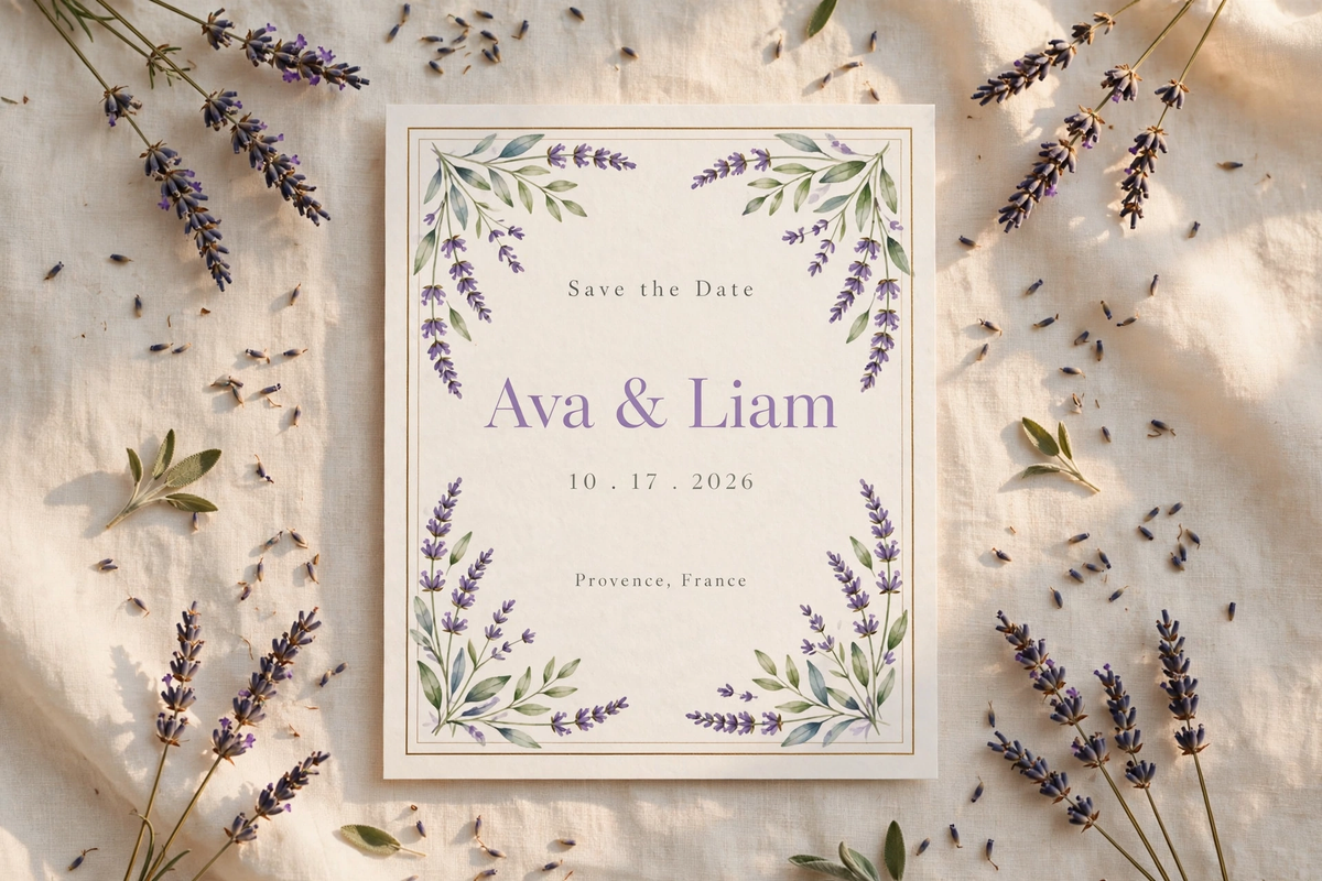 Lavender Provence wedding save the date — printable suite by Fête Paper Co.