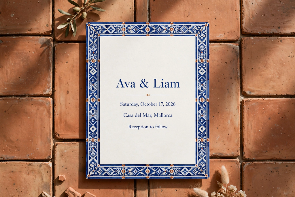 Mediterranean Tile wedding invite — printable suite by Fête Paper Co.