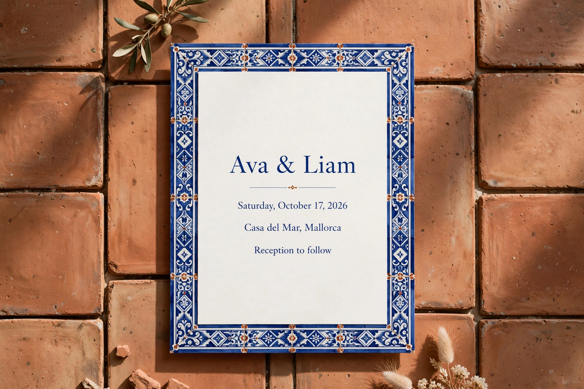 Mediterranean Tile wedding invite — printable suite by Fête Paper Co.