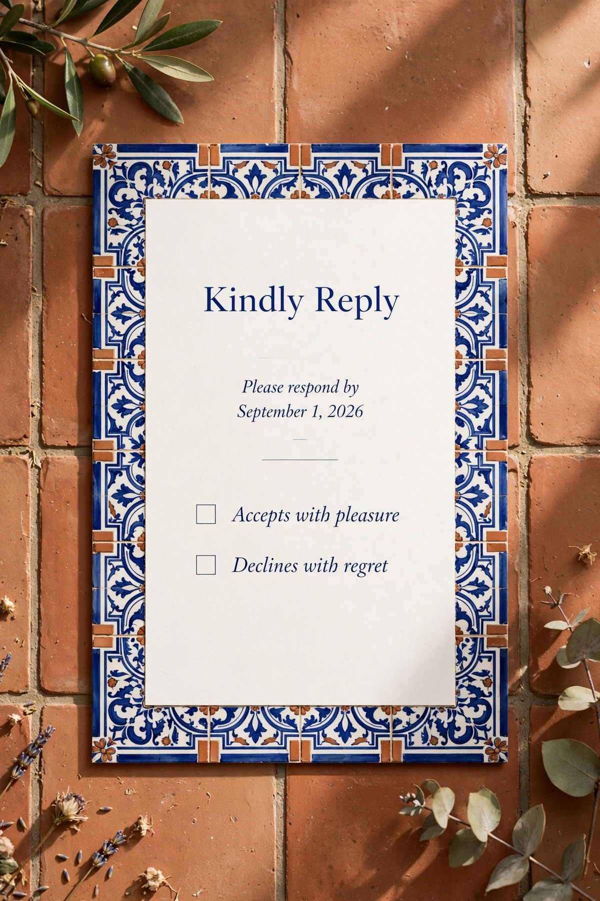 Mediterranean Tile wedding rsvp — printable suite by Fête Paper Co.