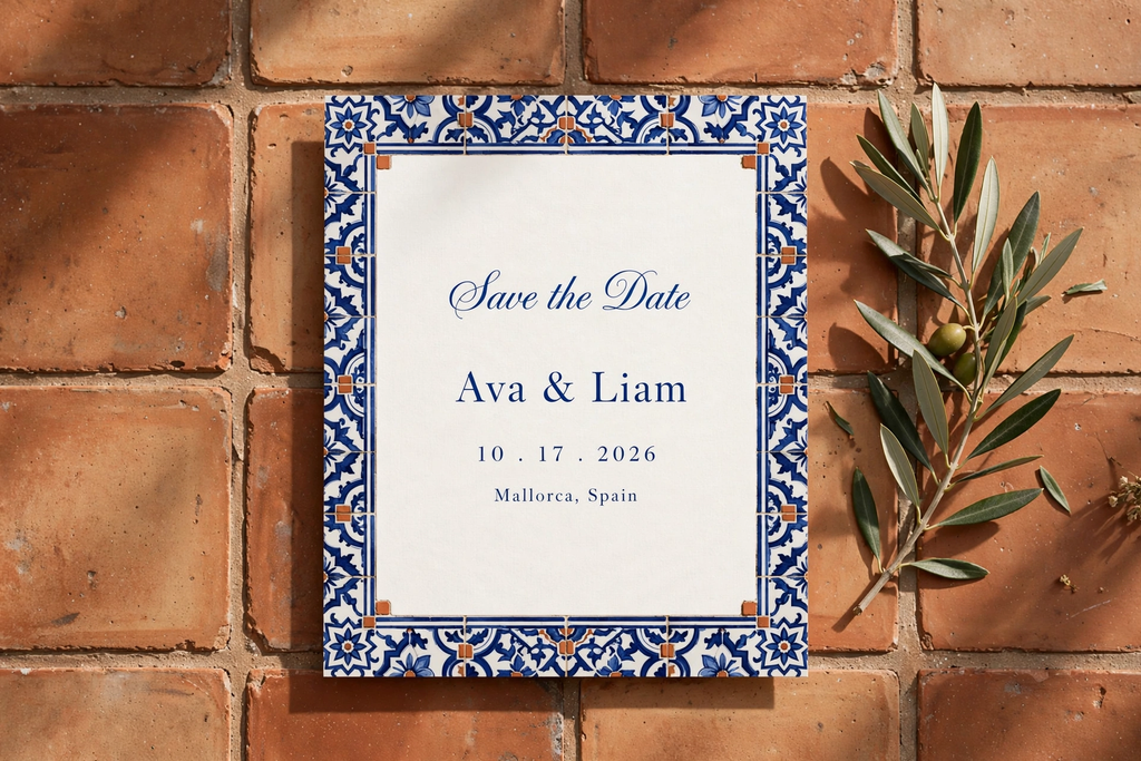 Mediterranean Tile wedding save the date — printable suite by Fête Paper Co.