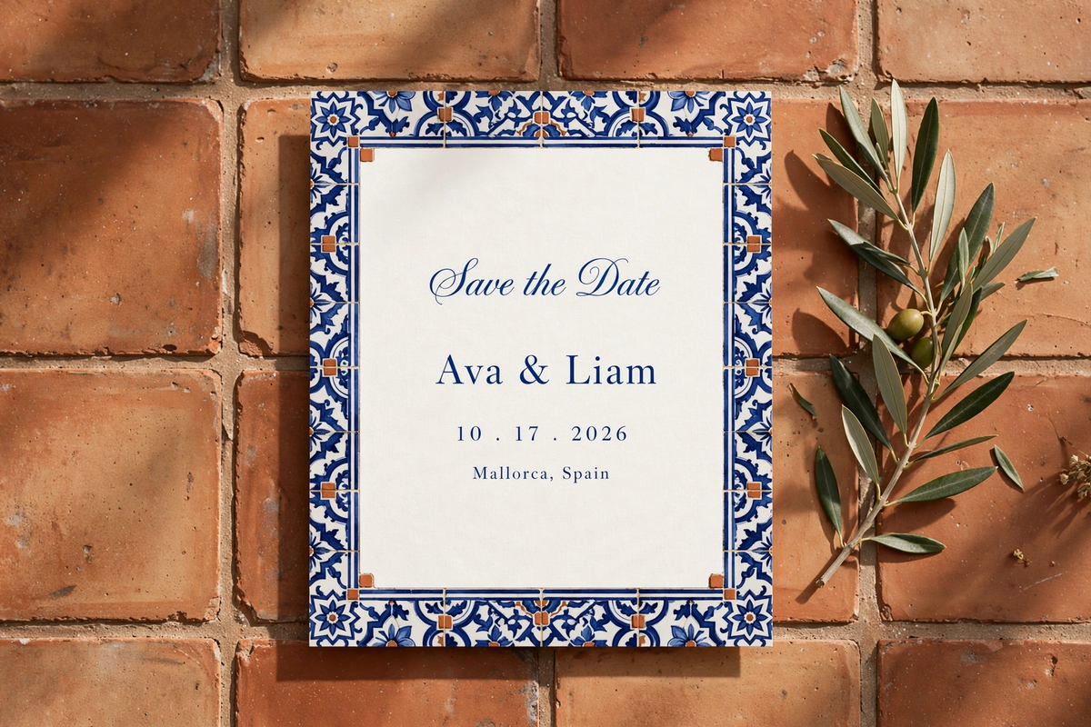 Mediterranean Tile wedding save the date — printable suite by Fête Paper Co.