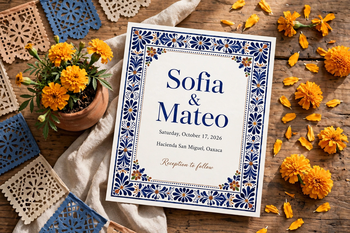 Mexican Talavera wedding invite — printable suite by Fête Paper Co.