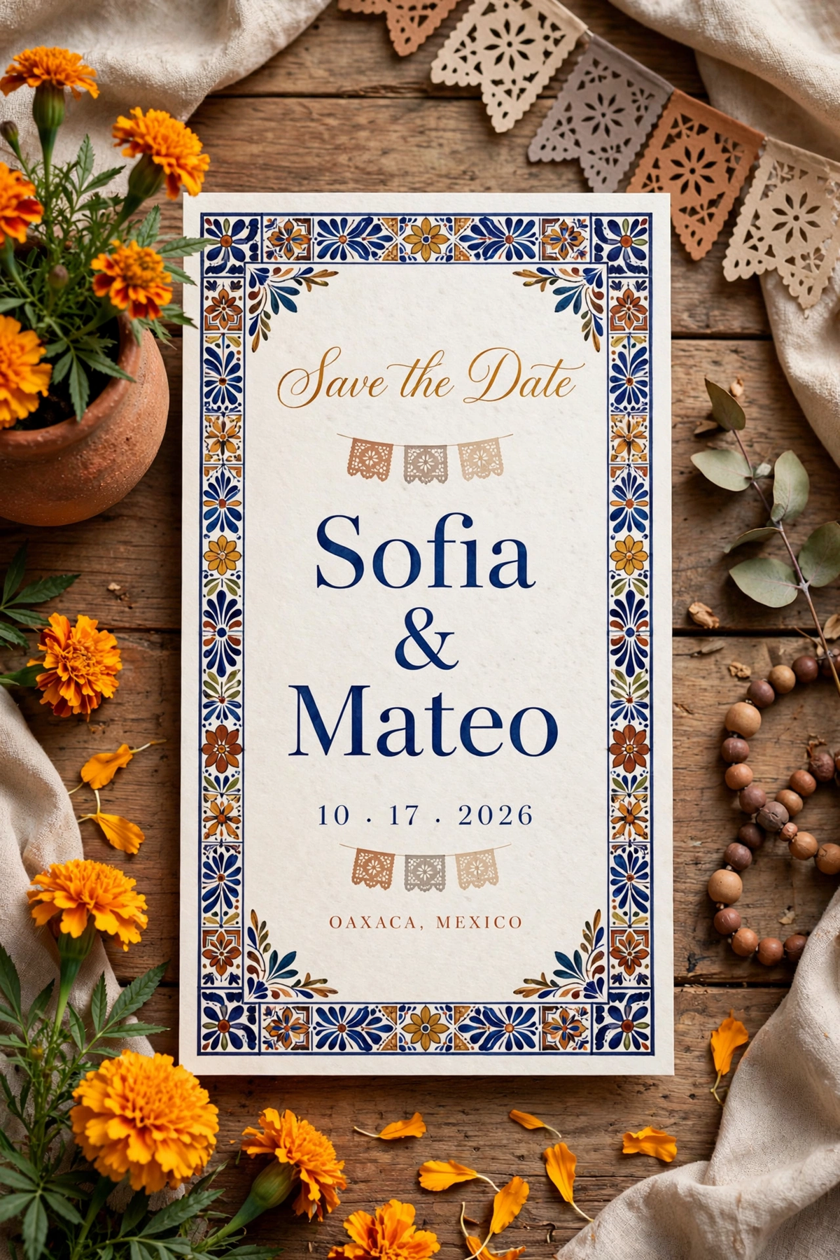 Mexican Talavera wedding save the date — printable suite by Fête Paper Co.