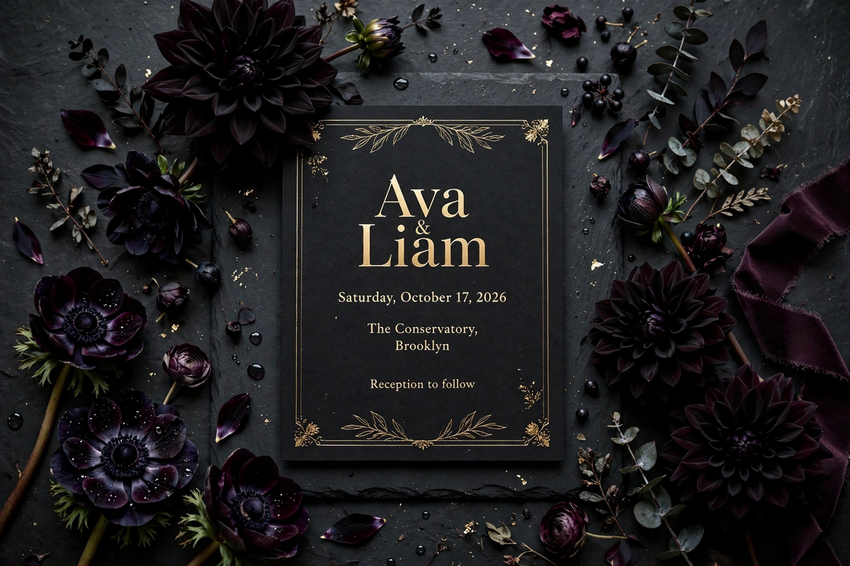 Moody Botanical wedding invite — printable suite by Fête Paper Co.
