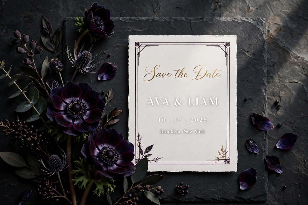 Moody Botanical wedding save the date — printable suite by Fête Paper Co.