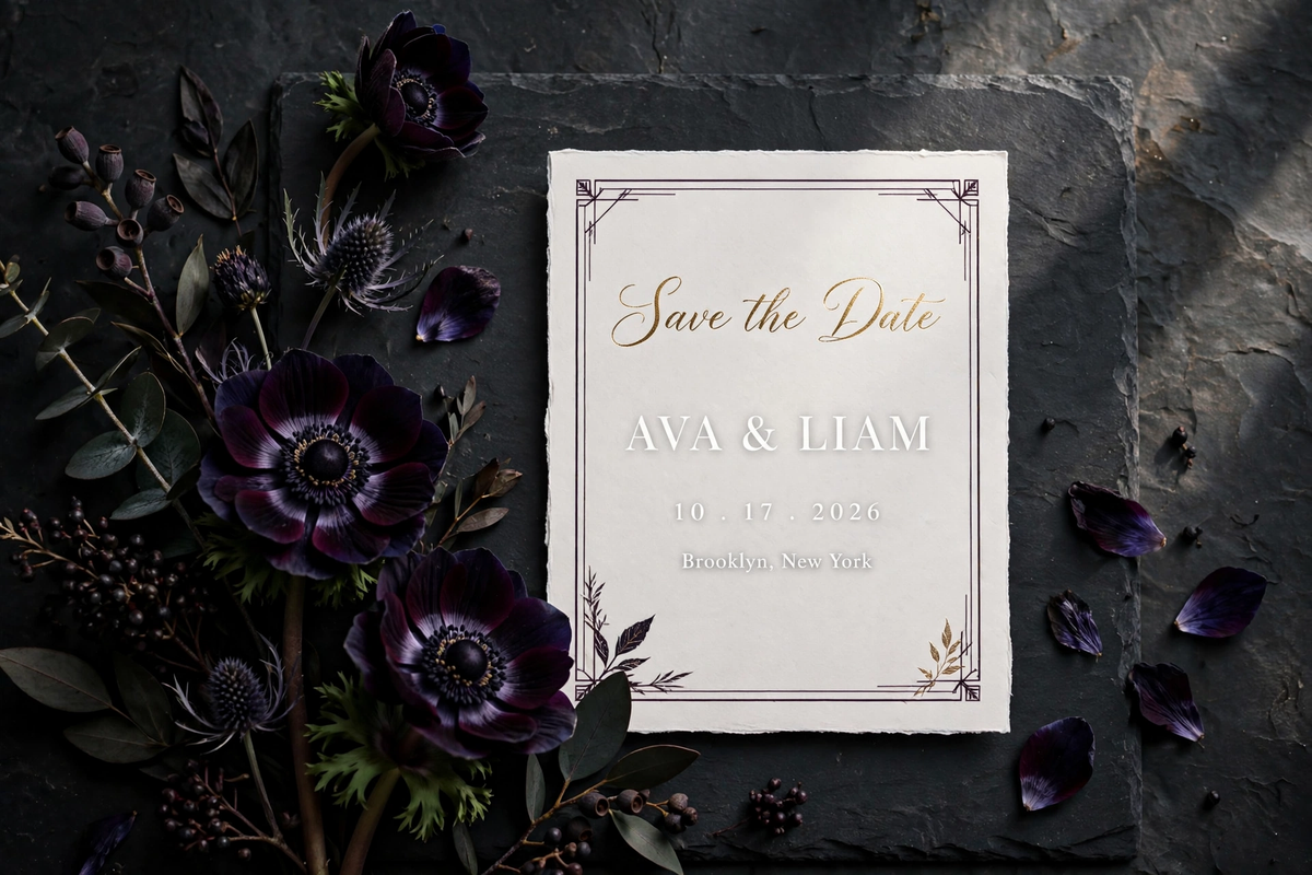 Moody Botanical wedding save the date — printable suite by Fête Paper Co.