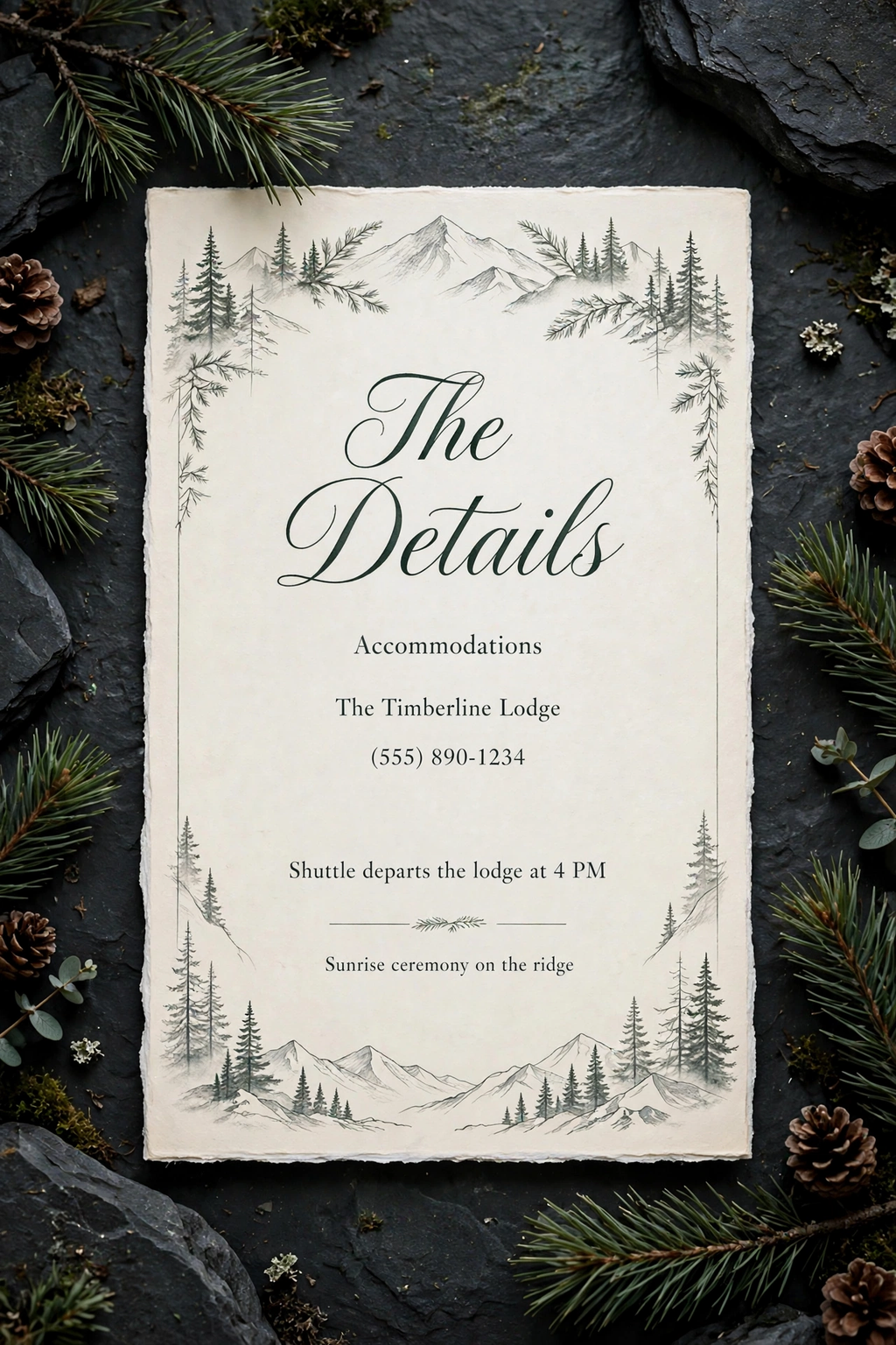 Mountain Elopement wedding details — printable suite by Fête Paper Co.