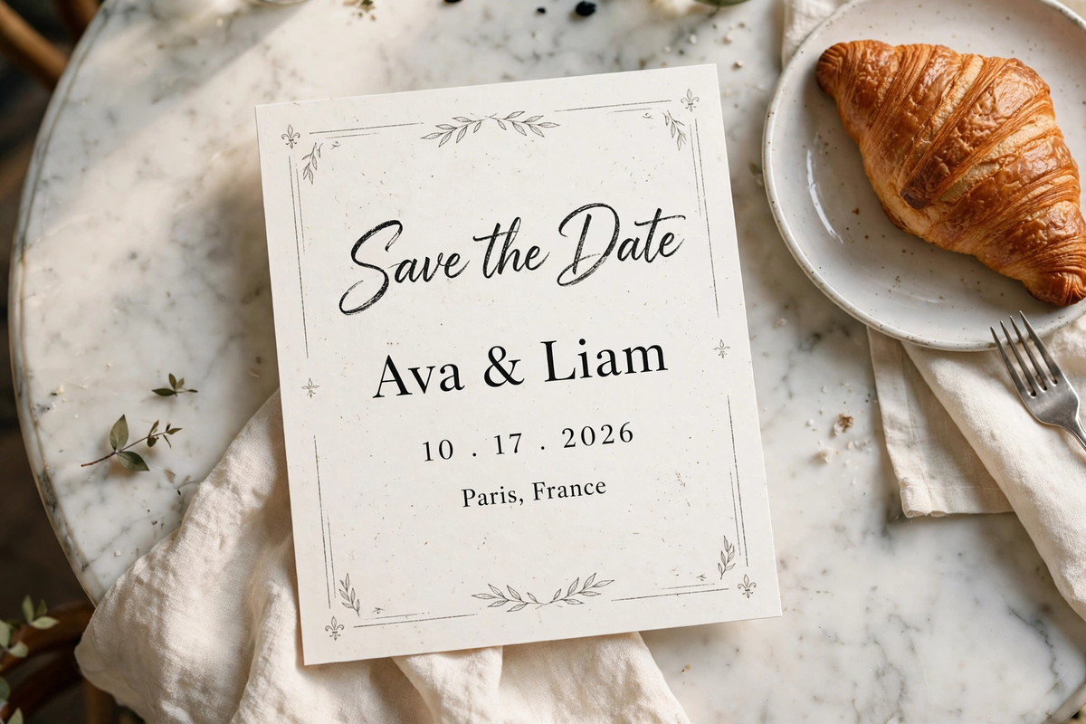 Parisian Café wedding save the date — printable suite by Fête Paper Co.
