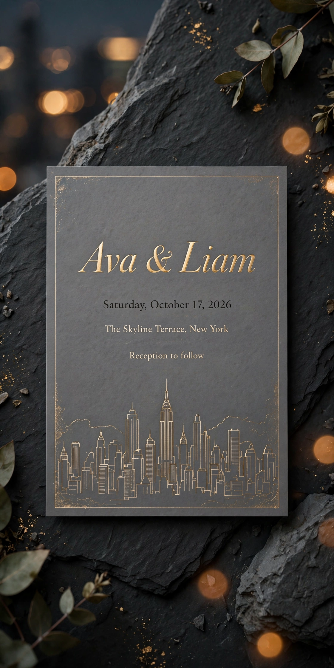 Rooftop Skyline wedding invite — printable suite by Fête Paper Co.