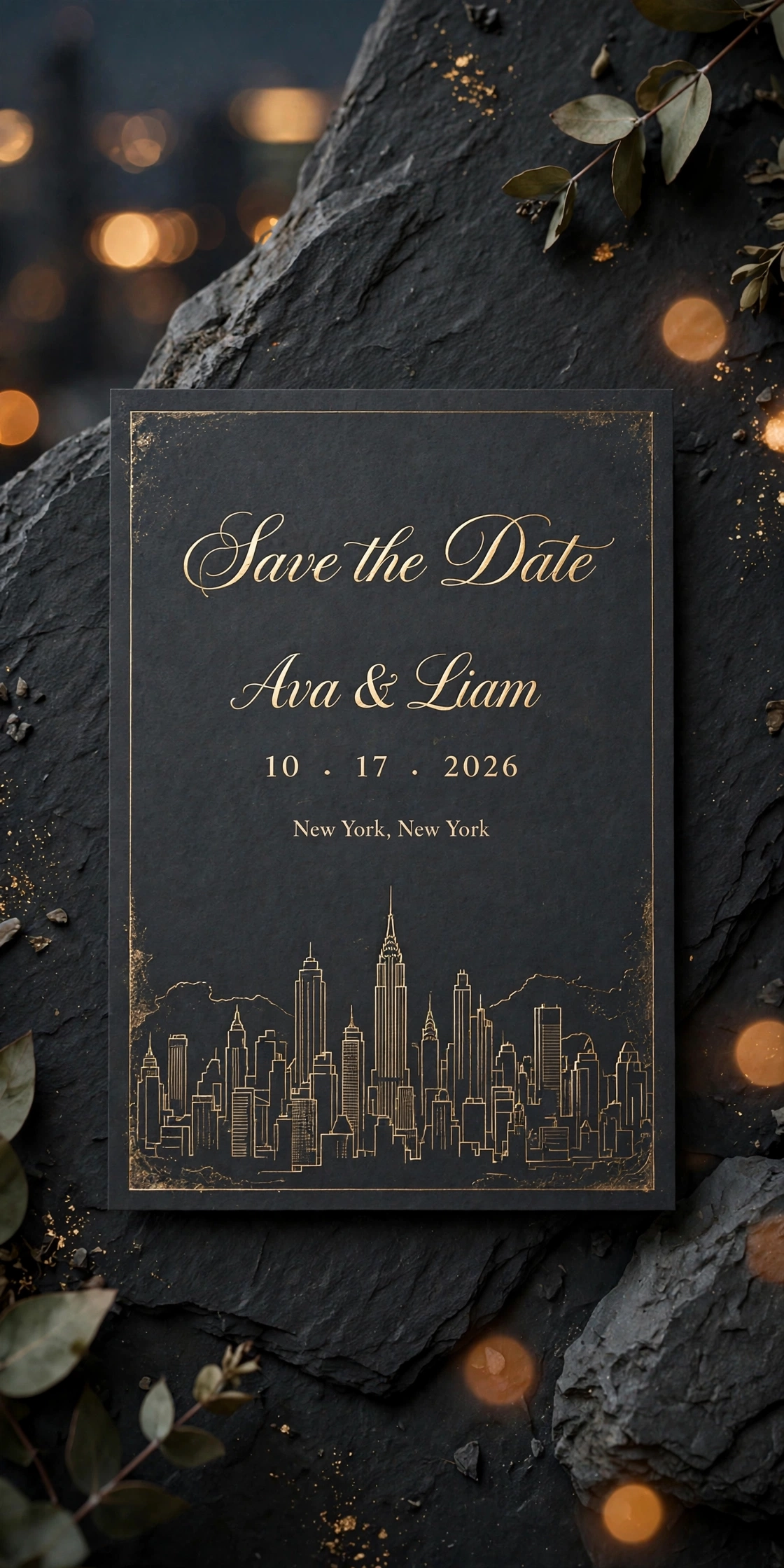 Rooftop Skyline wedding save the date — printable suite by Fête Paper Co.