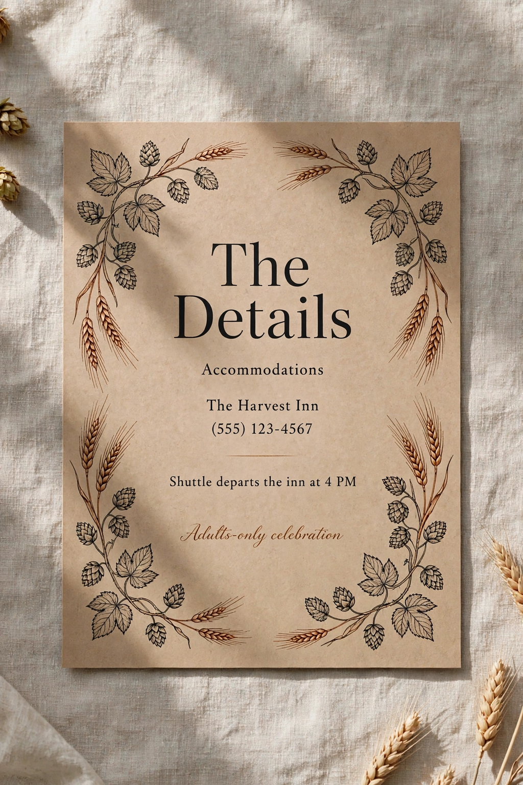 Rustic Brewery wedding details — printable suite by Fête Paper Co.