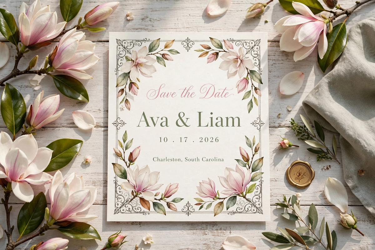 Southern Magnolia wedding save the date — printable suite by Fête Paper Co.