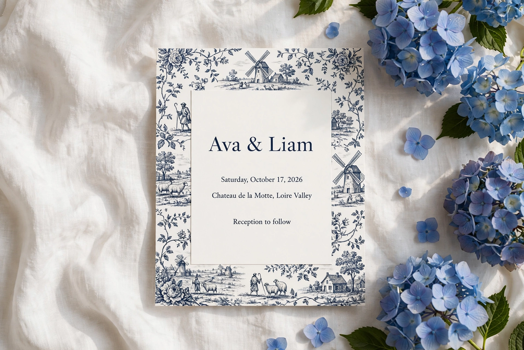 Toile de Jouy wedding invite — printable suite by Fête Paper Co.