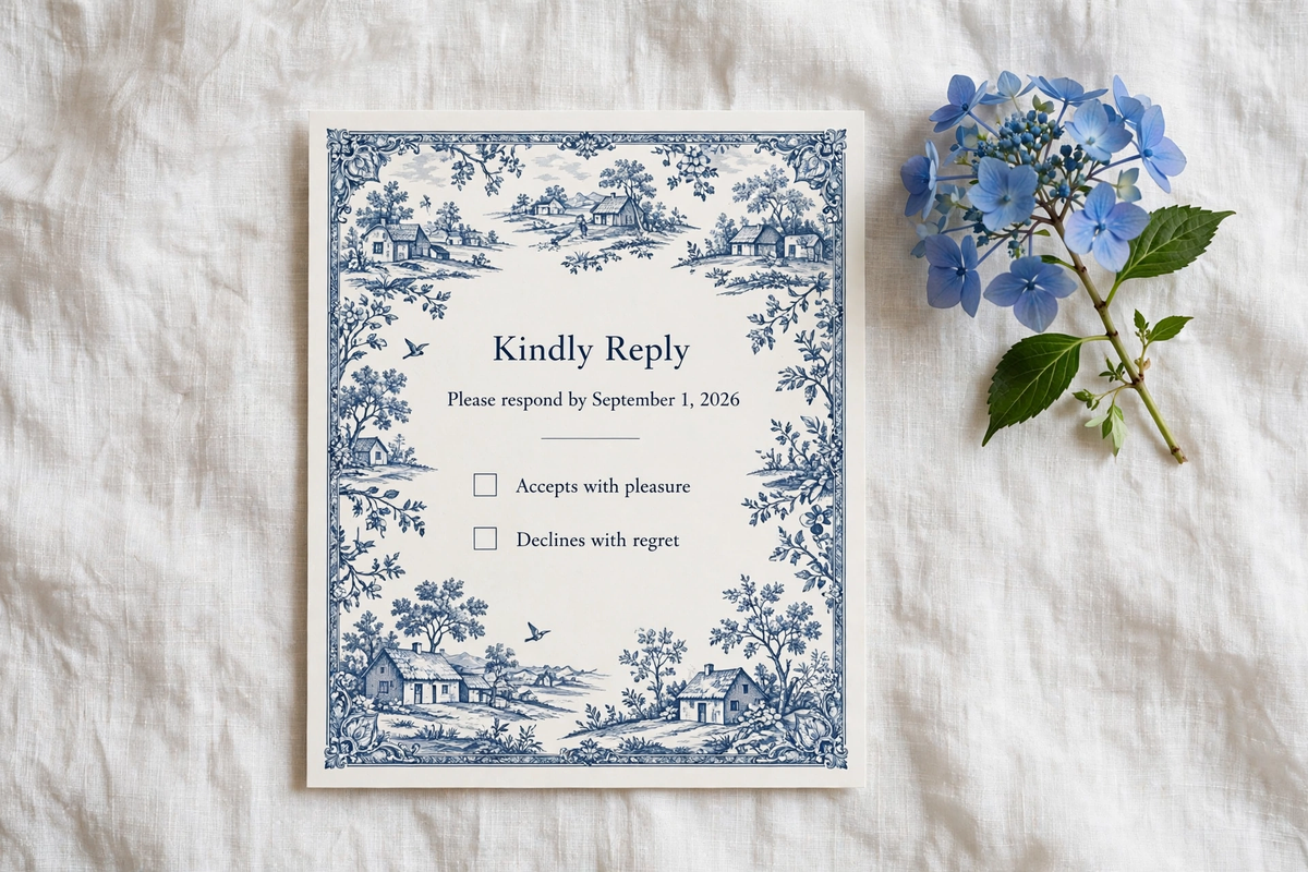 Toile de Jouy wedding rsvp — printable suite by Fête Paper Co.
