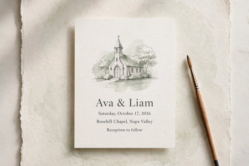 Venue Sketch wedding invite — printable suite by Fête Paper Co.