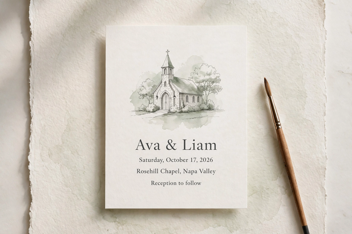 Venue Sketch wedding invite — printable suite by Fête Paper Co.