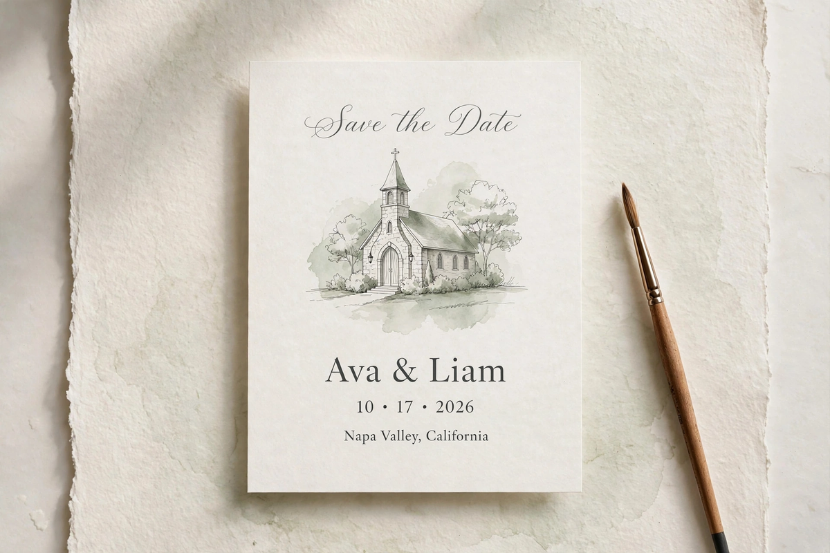 Venue Sketch wedding save the date — printable suite by Fête Paper Co.