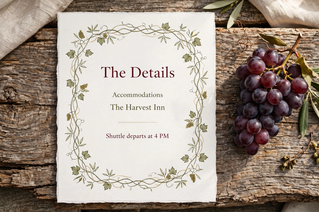Vineyard Wine wedding details — printable suite by Fête Paper Co.