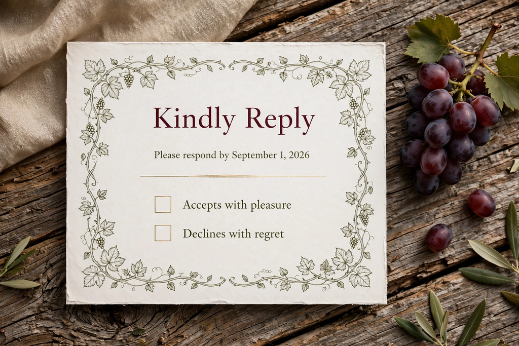Vineyard Wine wedding rsvp — printable suite by Fête Paper Co.