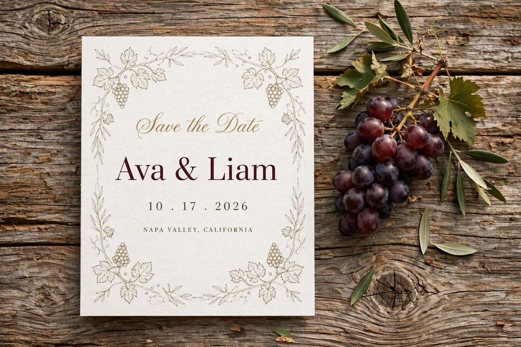 Vineyard Wine wedding save the date — printable suite by Fête Paper Co.