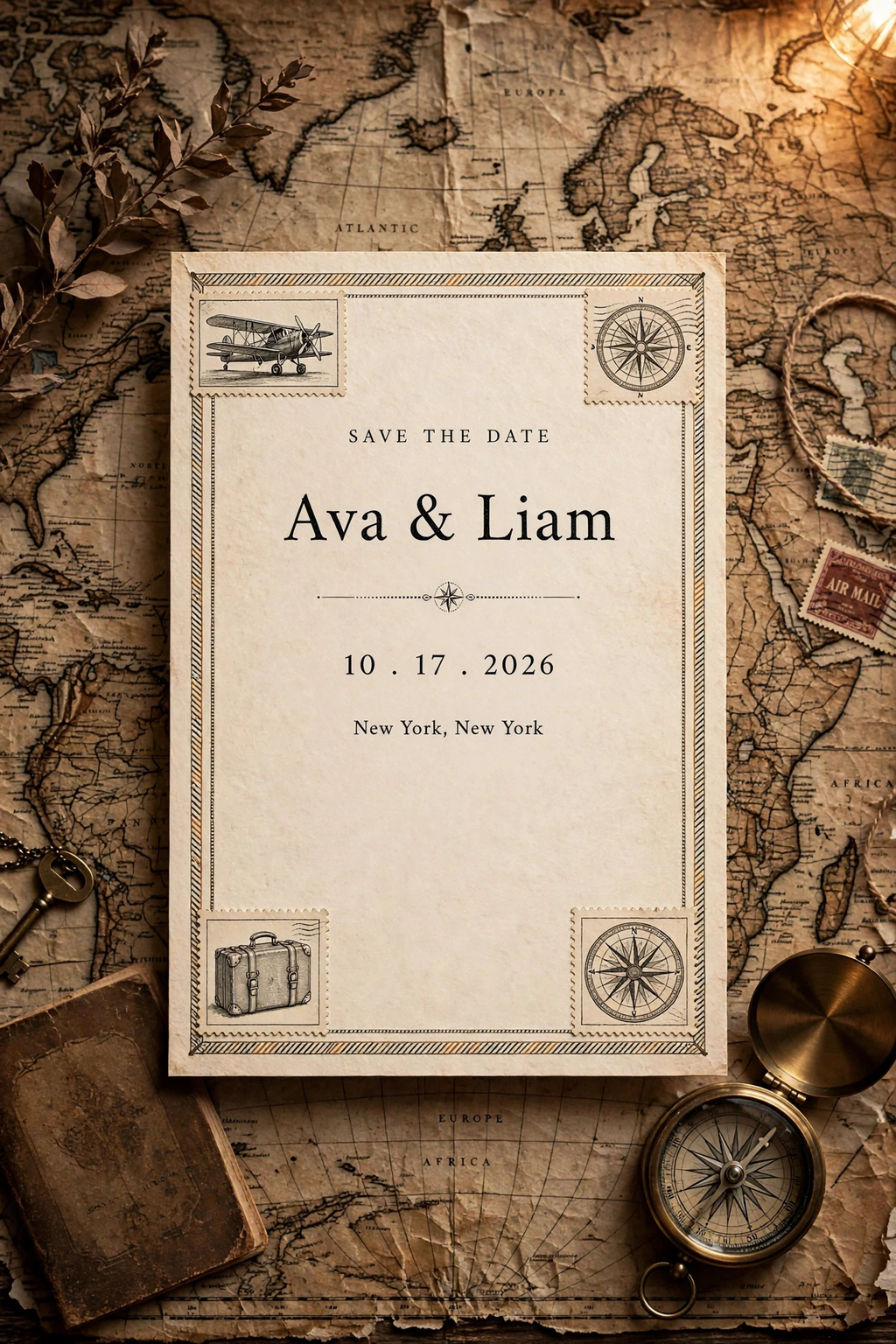 Vintage Travel wedding save the date — printable suite by Fête Paper Co.