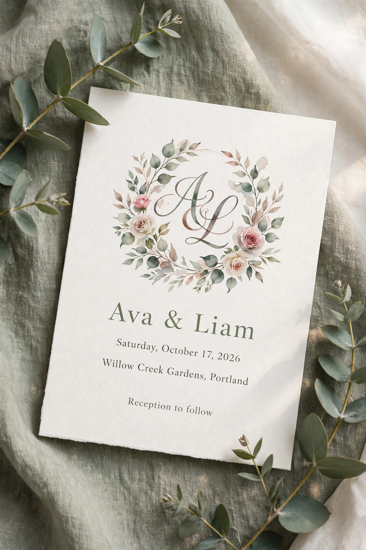 Watercolor Crest wedding invite — printable suite by Fête Paper Co.