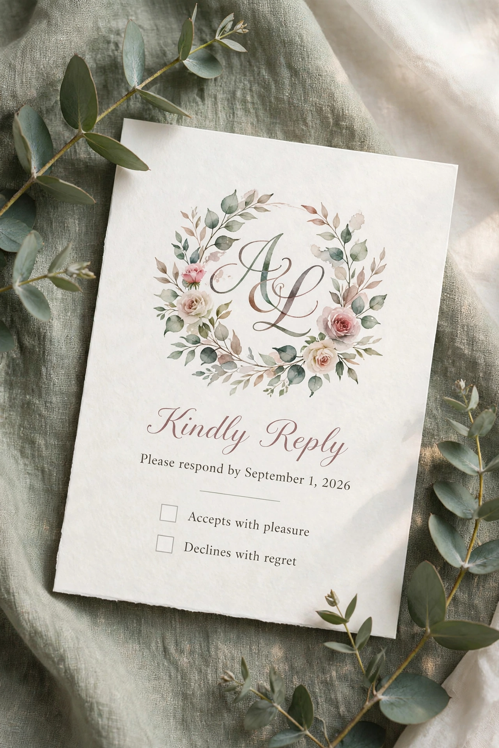 Watercolor Crest wedding rsvp — printable suite by Fête Paper Co.