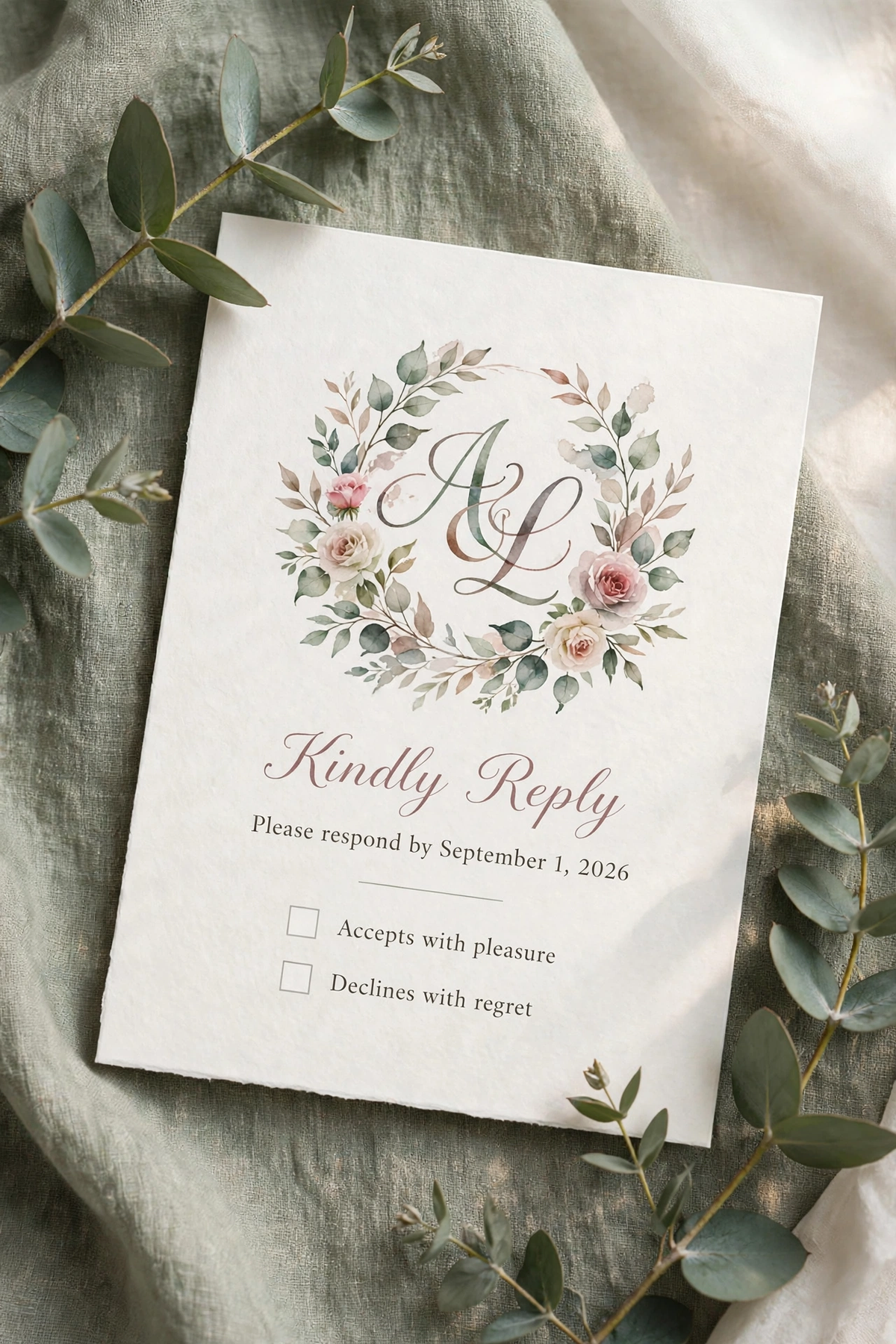 Watercolor Crest wedding rsvp — printable suite by Fête Paper Co.