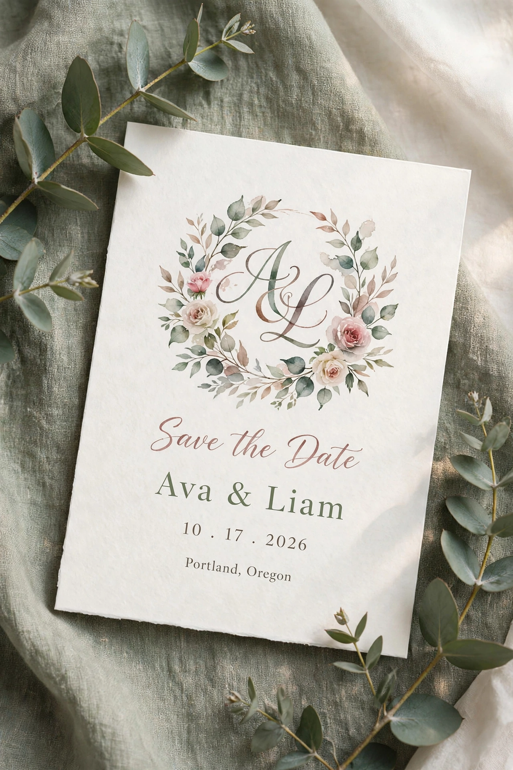 Watercolor Crest wedding save the date — printable suite by Fête Paper Co.